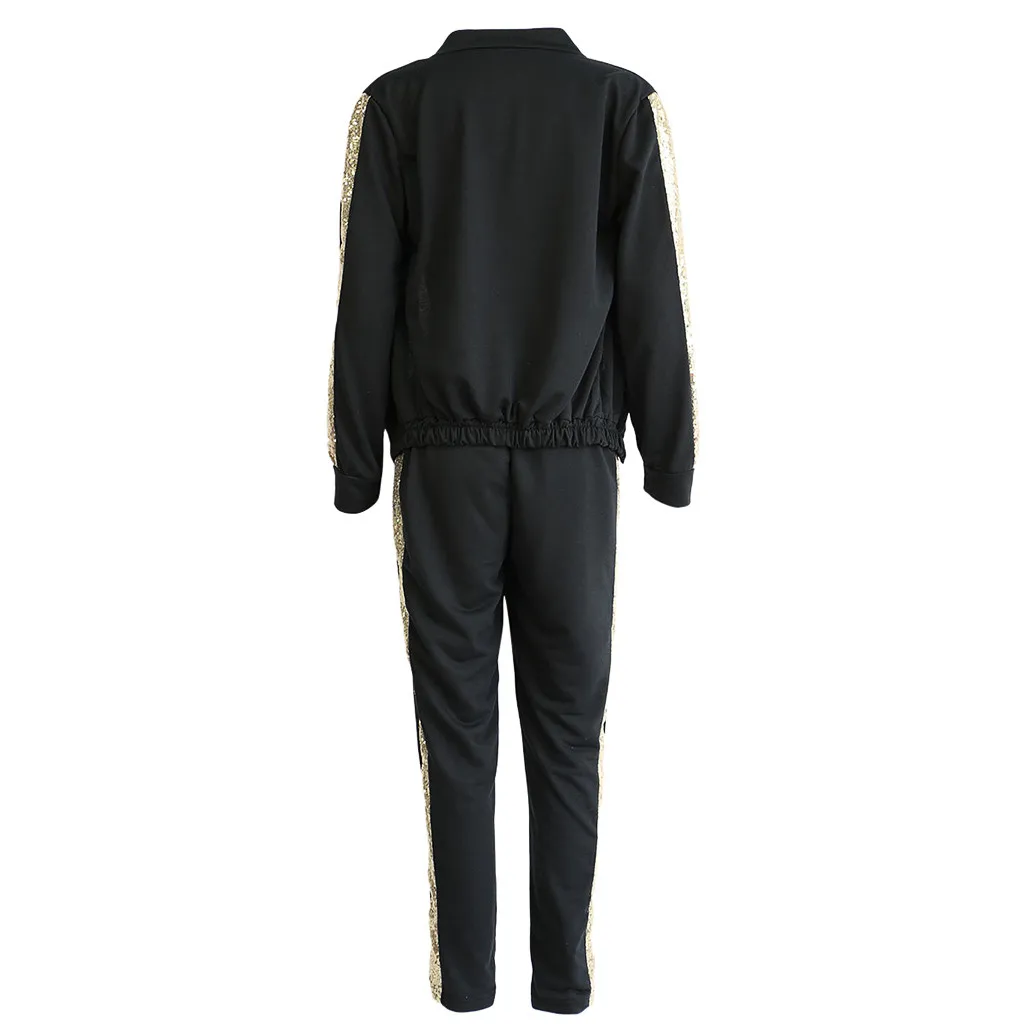 Womens Tracksuit Autumn New Fashion Casual Sequins Stitching Zipper Jacket Trousers Sports Suit Sportswear Women Tracksuit#45