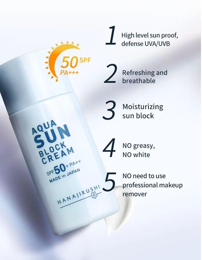 HANAJIRUSHI солнцезащитный экран Aqua Sun Block SPF 50 PA++ солнцезащитный экран ультра-светильник водостойкая текстура крем от солнца