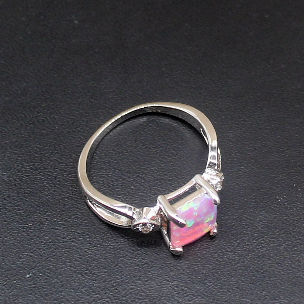 Gemstonefactory Jewelry Big Promotion Single Unique 925 Silver Rainbow Pink Fire Opal Charm Women Gifts Band Rings 6.5# 20214503