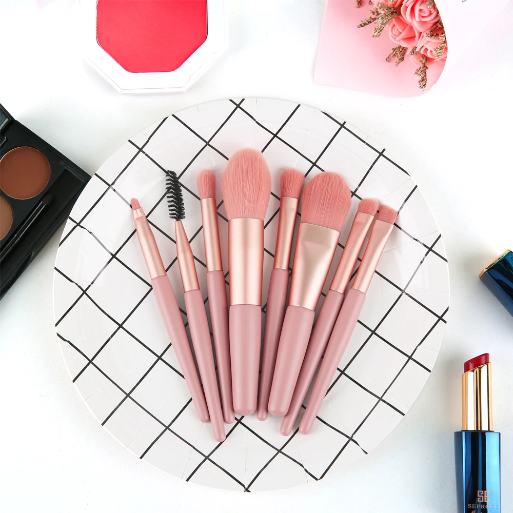 8pcs/Set Mini Size Pink Makeup Brushes Eyeshadow Blush Foundation Brushes Professional Eye And Face Makeup Tools Travel Set