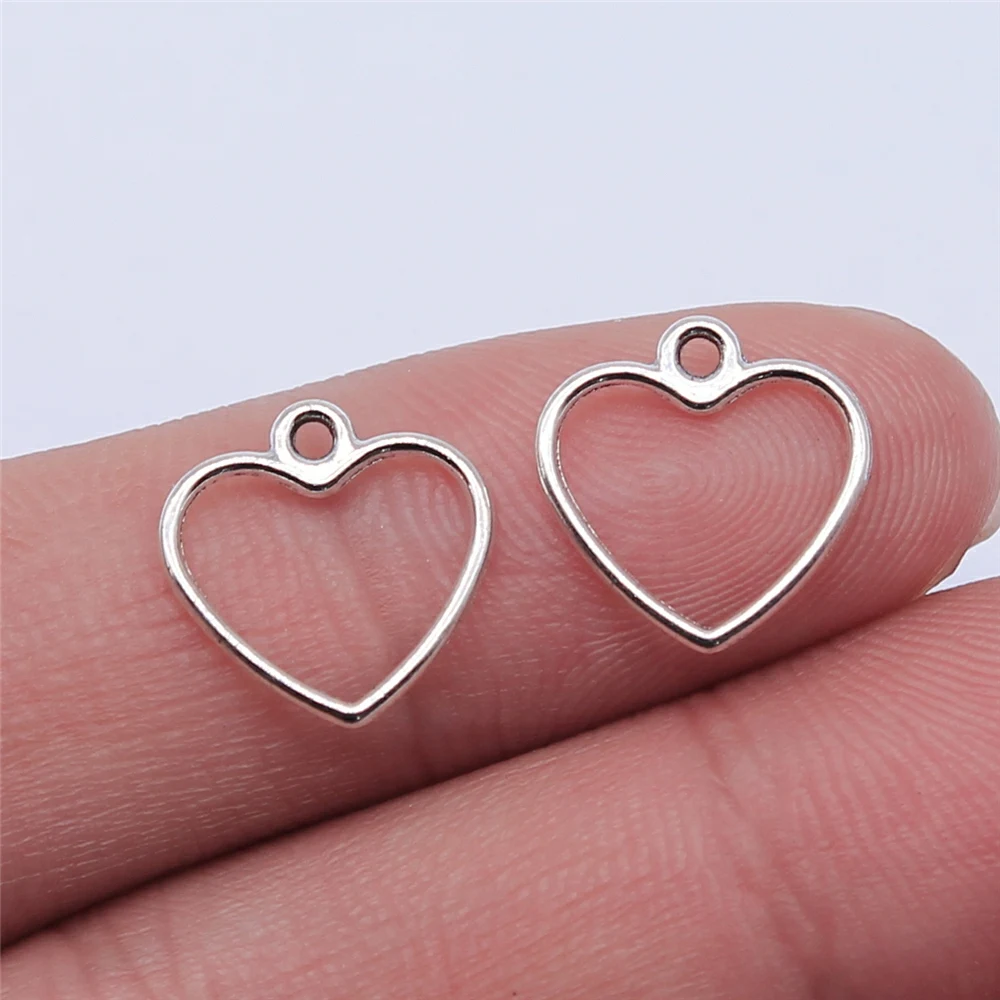 Pendant Jewelry-Findings Heart-Charms WYSIWYG DIY Silver-Color Antique Hollow 40pcs