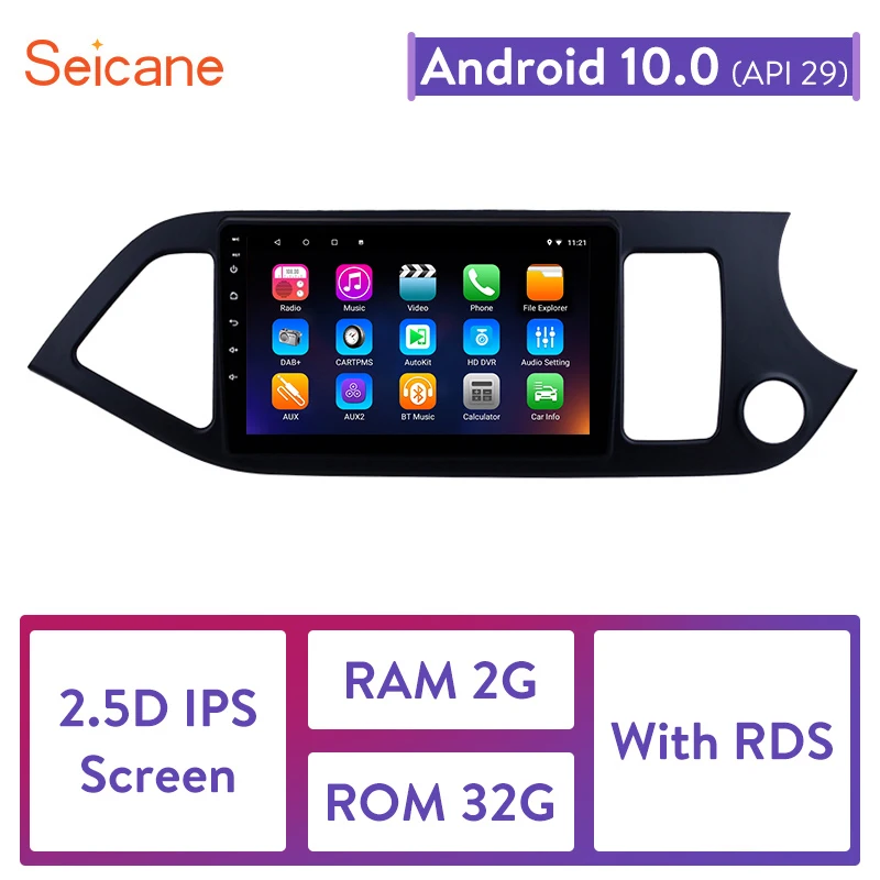 

Seicane Android 10.0 RAM 2GB Car Head Unit Radio Audio GPS Multimedia Player for KIA Picanto Morning 2011 2012-2014 GPS RDS