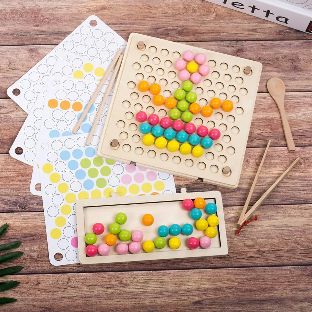 kids early learning educational hands brain training clip beads montessori color sorting wooden toys math game children |