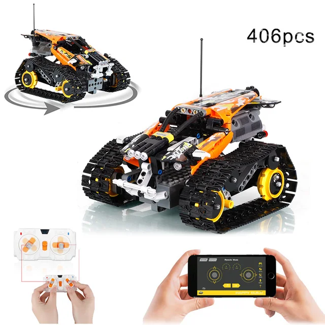 Moc APP RC Tracked Stunt Car Smart Remote Control Building Blocks Car Speed Champion Vehicle DIY Bricks Car Toys Children Gift