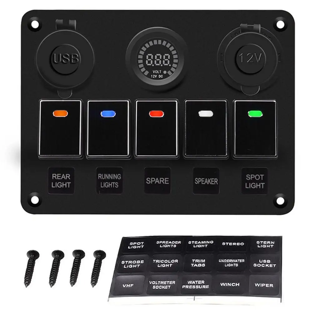 

Dual USB Fast Charging Digital Voltage Meter with Lamp Cigarette Lighter Socket for Auto Yacht Multifunctional Switch Panel