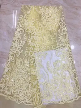 

Fashion Yellow African Party Dress Lace Fabric Tulle Embroidery Lace French Net Lace Cloth PDN717(5yards/lot)