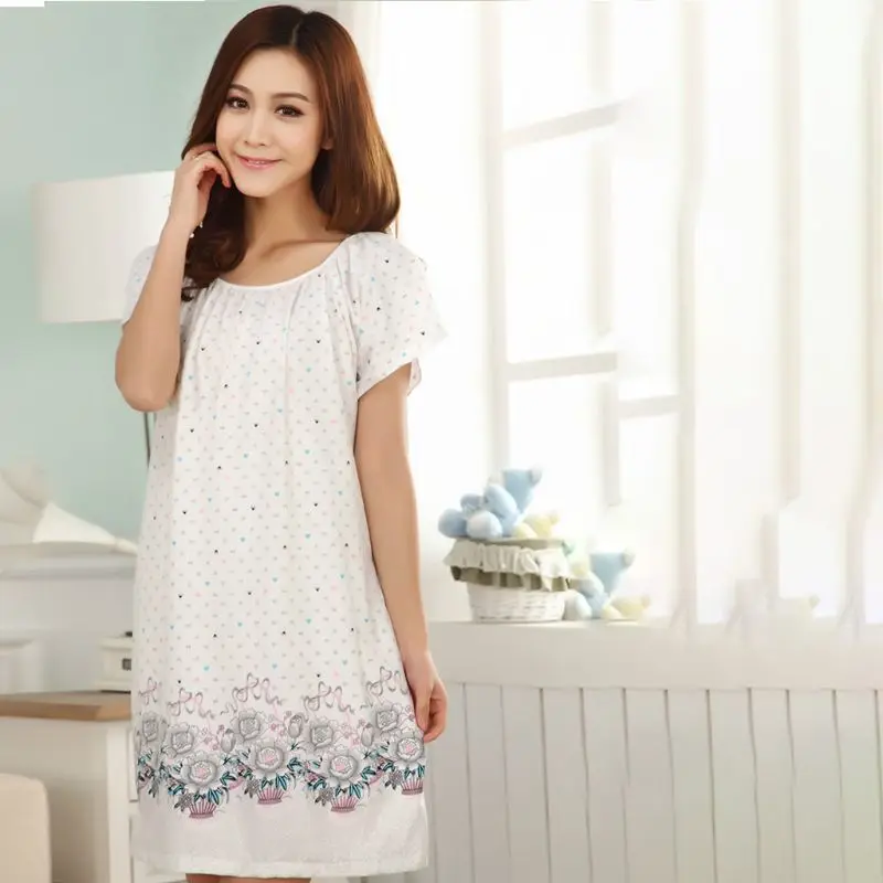 Женская летняя ночная рубашка до колена из искусственного модала, короткие рукава с оборками, вырез лодочкой, одежда для сна, милая цветная мультяшная одежда для дома