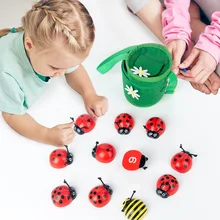 Jouet éducatif en bois Montessori pour enfant, avec nombres de 0 à 10, pour apprendre à compter les coccinelles, sac à dos en feutre