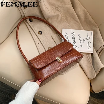 

Luxury Crocodile Print Sling Shoulder Bags for Women PU Leather Baguette Bag Brand Designer Elegant Handbags Vintage Totes