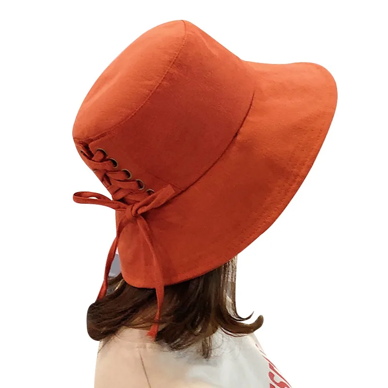 Chapeau Femme Ete милые индивидуальные шляпы для женщин Универсальные однотонные Sombrero Mujer Солнцезащитная хлопковая пляжная шляпа на шнуровке