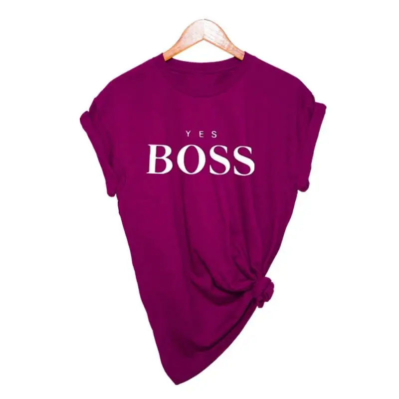 Yes футболка с надписью Boss, женская футболка с коротким рукавом и круглым вырезом, свободная футболка, летняя женская футболка, топы, Camisetas Mujer