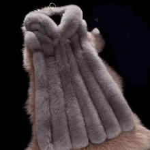 Новинка весны, женское меховое пальто с капюшоном, имитация меха серебристой лисы, жилет размера плюс, Женское пальто из меха лисы