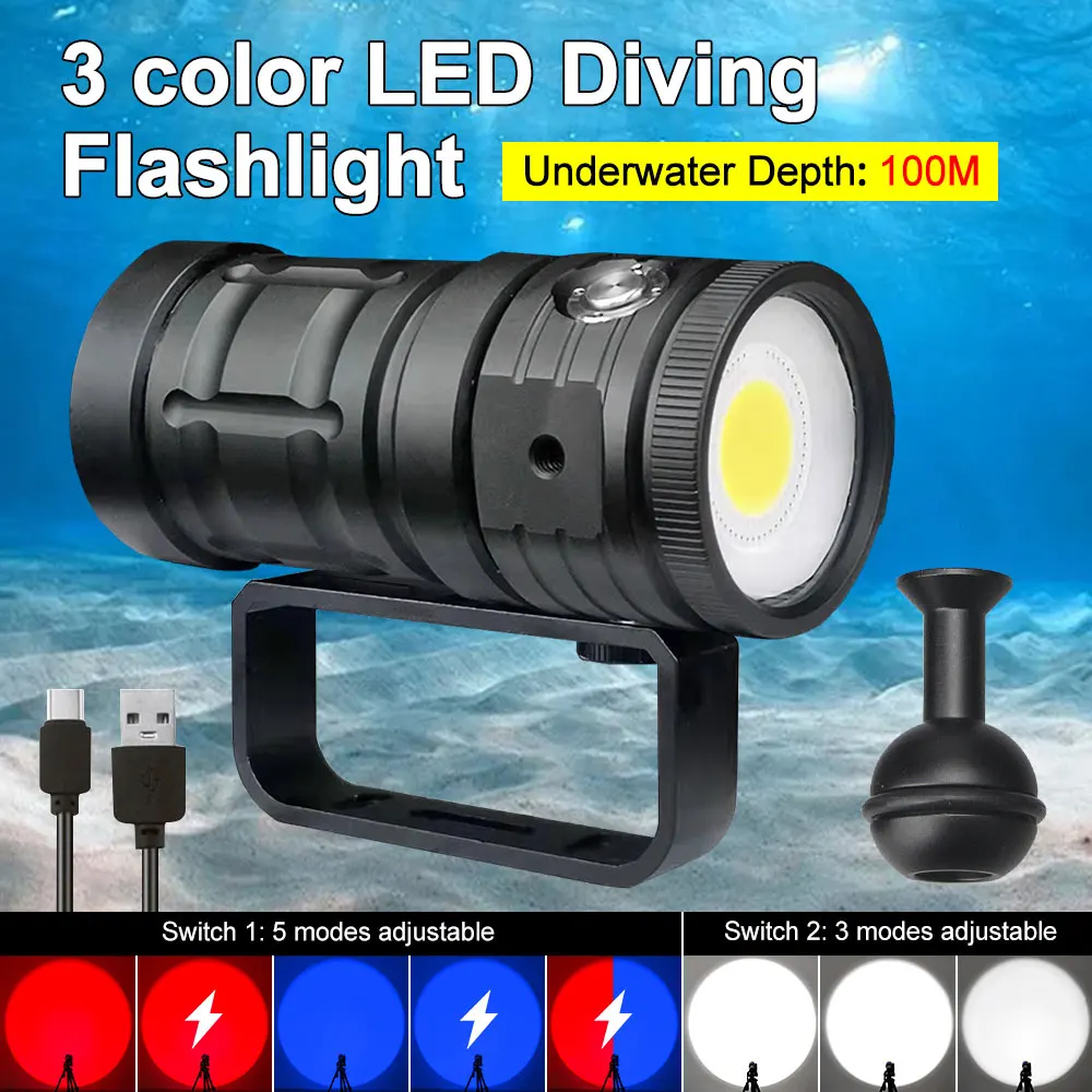 Deep Underwater Flashlight Scuba Diving 100M Video/Camera Flashlight Torch Lamp 