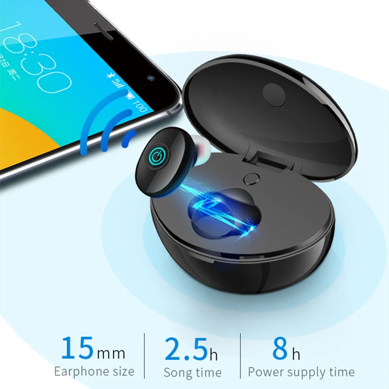 

Bluetooth Headset with Charging Compartment Stereo Wireless In-ear Earphones Bluetooth Noise Reduction Sports AS99