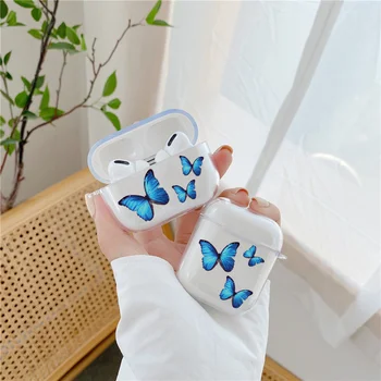 

For Airpods 2 1 Case Clear Soft Silicone Earphone Cover for Airpods Pro 3 Coque Cute Blue Pink Butterfly Headphone Cases