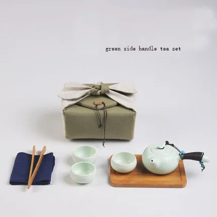 XMT-HOME ручной работы льняной ткани сумка хранение чая сумка чайник чашка набор ткань напечатанная сумка Портативный Путешествия плотные пакеты 1 шт - Цвет: green handle