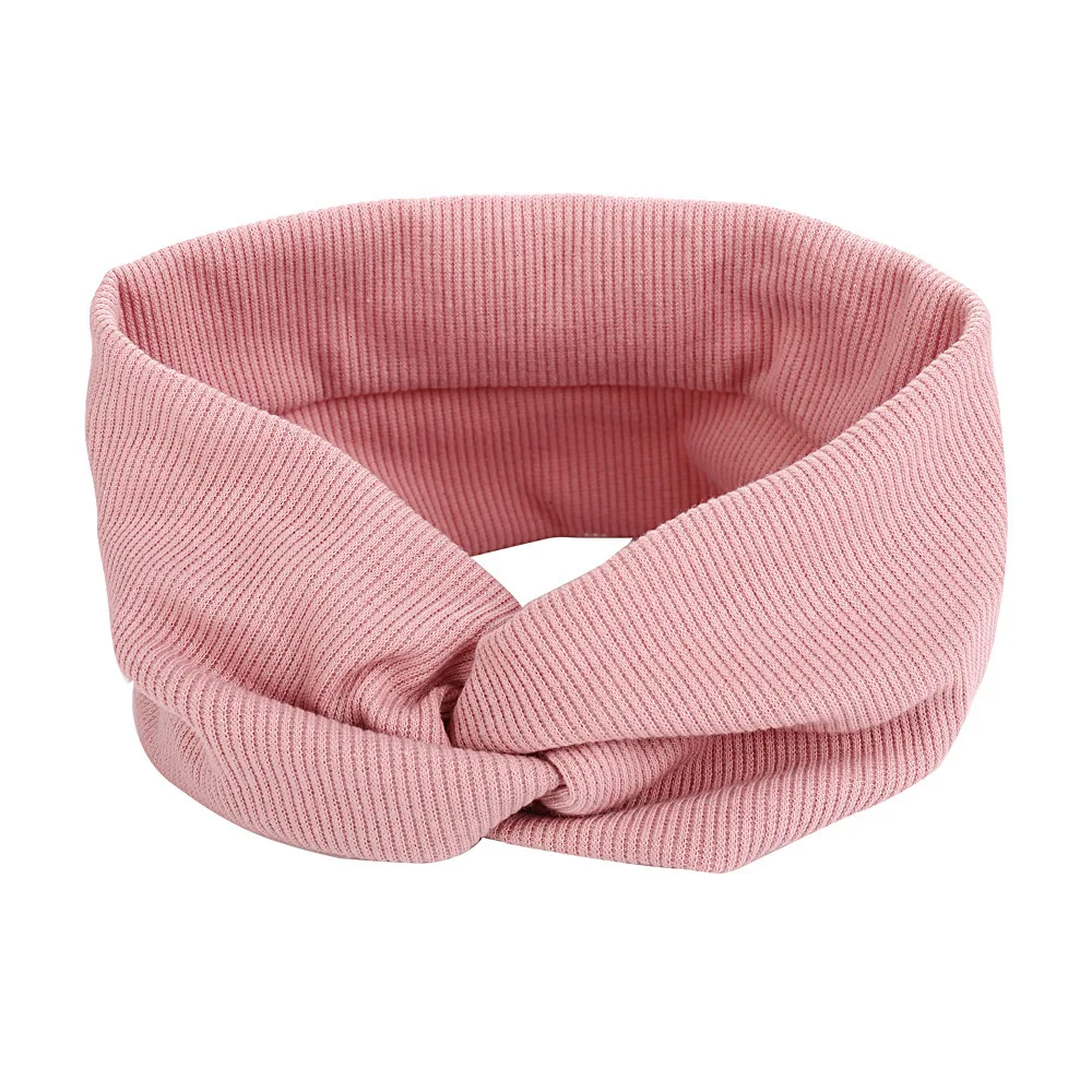 Простые широкие повязки на голову для женщин, модные корейские однотонные мягкие хлопковые эластичные детские ленты для волос, аксессуары для волос для девочек, новинка - Цвет: Pink