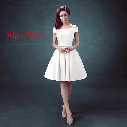 WHITE-SHORT Erosebridal, атласное вечернее платье для женщин, 3 стиля, длина(длинная/Средняя/короткая), на шнуровке, сзади, с открытыми плечами, официальное платье, простой дизайн - Цвет: WHITE-SHORT