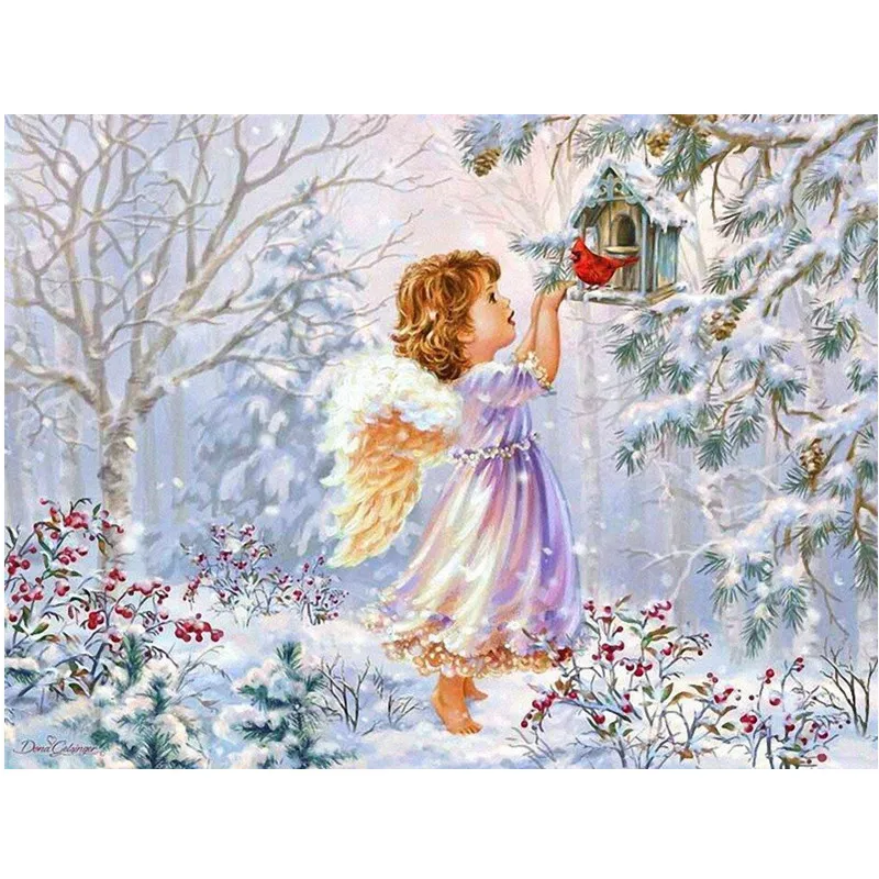 Алмазная 5d Вышивка сделай сам картина из круглых страз зимний Снежный пейзаж
