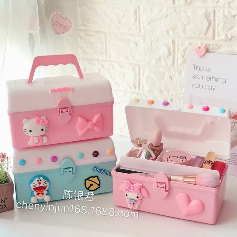 Hello kitty Пластиковый Контейнер Для Хранения Подарочная игрушка коробка для ювелирных изделий ящик для косметики Настольный органайзер для таблеток