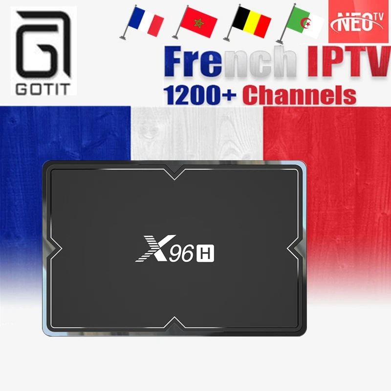 GOTiT французский IP ТВ X96H Android 9,0 ТВ коробка+ 1100 в прямом эфире с системой Neo IPTV Abonnement Франция Бельгия Марокко Декодер каналов кабельного телевидения H603 64-разрядным четырёхъядерным
