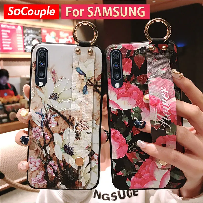 SoCouple для Samsung Galaxy S8 S9 S10 плюс S10e Note 9 8 A70 A60 A40 A50 A30 A10 A750 цветок ТПУ чехол для телефона с ремешком держатель чехол