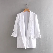 Women Suit White Striped Casual Blazer Office Clothes Lady Spring and Autumn Long Suits Korean Female Loose Coat