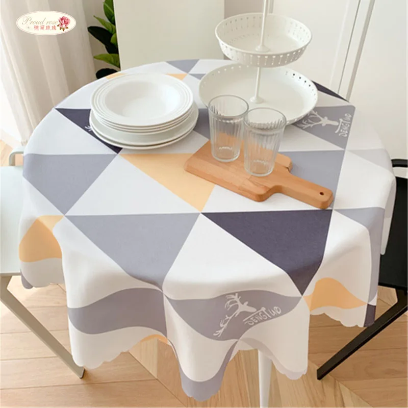 

Simple Modern Round Table Cloth Waterproof Oil-Proof Wash-Free Round Tablecloths Small Coffee Table Table Cover Christmas Tablec