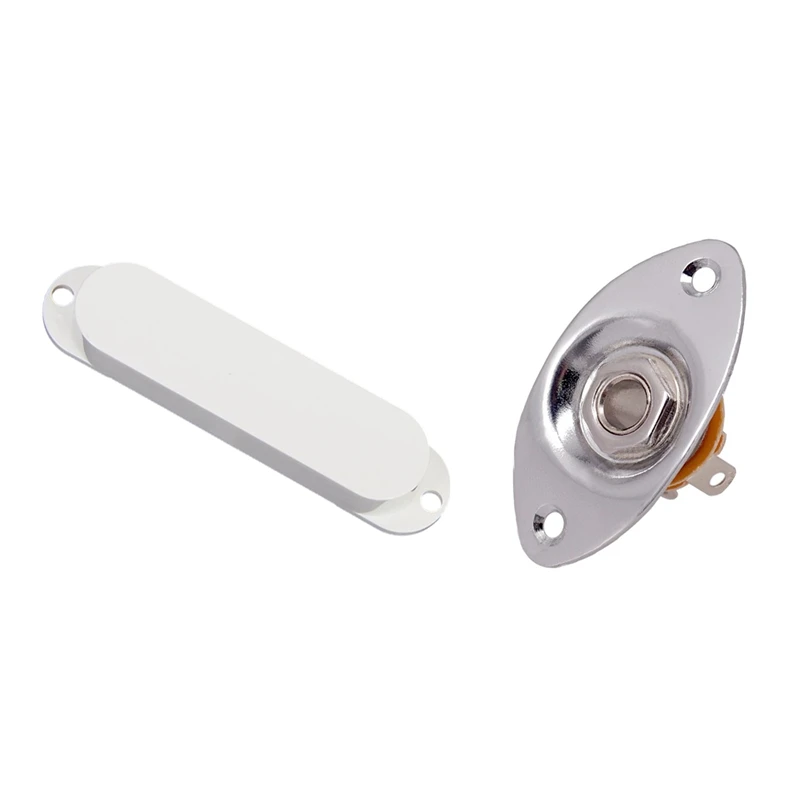 Set of 3 White Single Coil Pickup Cover for Electric Guitar with Oval Indented Jack Output Plate Jackplate and Socket | Спорт и