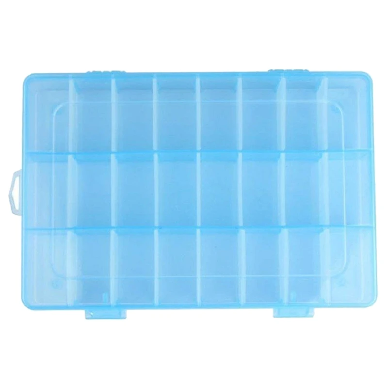 

Adjustable 24 Compartment Slot Plastic Craft Storage Box Jewellery Tool Container Organiser Blue
