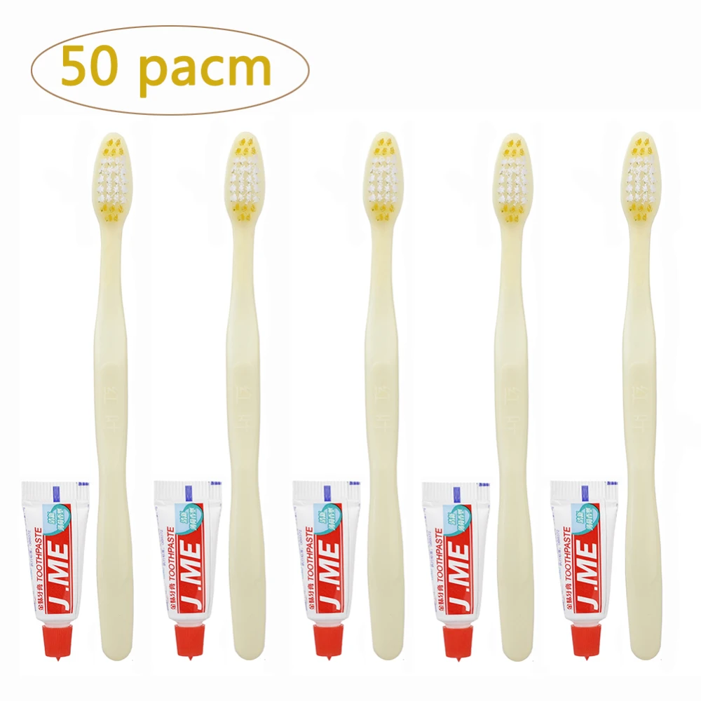 

50Sets Portable Hotel Disposable Toothbrush with Toothpaste Kit supplies Convenient Plastic Camping Travel Wash Gargle Tool