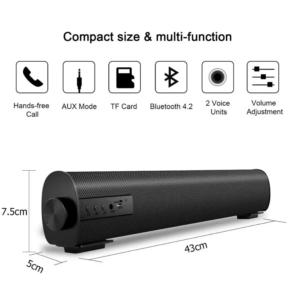 Nennbo Home Theater 10W Bluetooth Soundbar TV AUX Optic Bluetooth Soundbar Speakers Bass Soundbar Speaker for TV