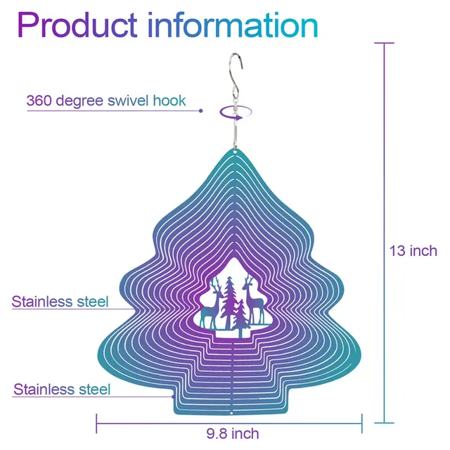 Tükör Rozsdamentes Acél 3D -S Forgó Szélű Fonó Fémfém Karácsonyfa És 25X31Cm Snowflae Szél Dekorációja - Image 4