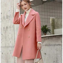 Женское белое шерстяное пальто с двойной пуговицей и длинным рукавом, повседневное шерстяное пальто с отложным воротником, зимние пальто