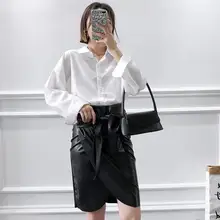 Прямая женская юбка с бантом и высокой талией, сексуальная юбка из искусственной кожи, облегающая Рабочая Юбка До Колена