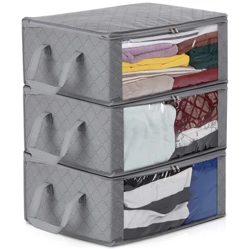

3-Piece Foldable Quilt Storage Bag with Handle, Blanket Storage Bag, Closet Linen Foldable Clothing Container