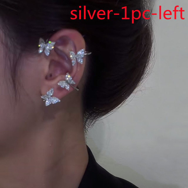 Sparkling Zircon Butterfly Leaf Gold Plated Metal Ear Cuff Women Fashion Non Piercing Clip Earrings Girl Party Jewelry