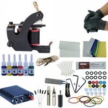 Стартер Одиночная Машина для татуировки 6 цветов чернила пигментные ручки Электропитание набор Перманентный макияж, боди-арт тату набор чернил