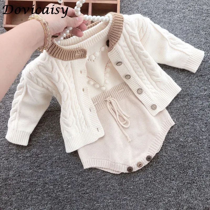 

Autumn Baby Girls Clothes set Baby knitted Romper Set Infant Newborn Baby Girl Cardigan Boys Sweater Cotton Baby Jumpsuit