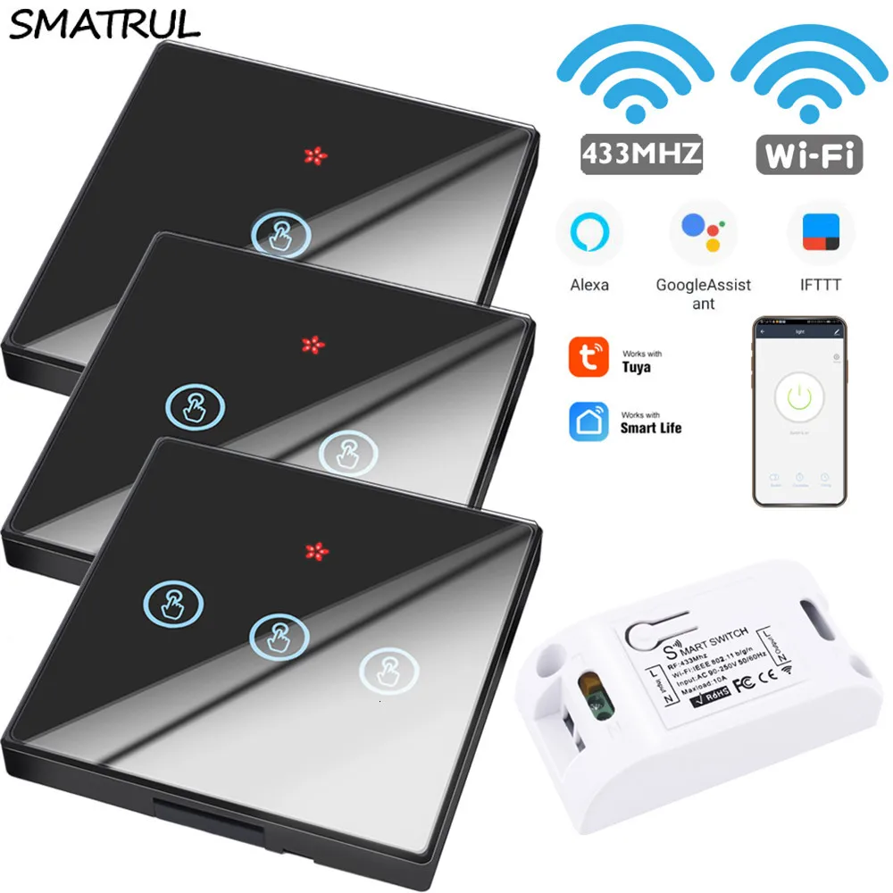 

SMATRUL Tuya Smart Life APP WiFi TOUCH Switch Light RF 433Mhz Wall DIY Relay Timer Module Google Home Amazon Alexa 110V 220V 10A