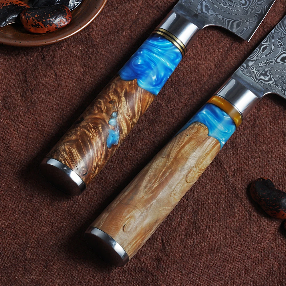 FANGZUO Дамасская сталь 2 комплект ножей 67 слоев VG10 цельный деревянный нож с деревянной ручкой разделочный Комплект кухонных принадлежностей