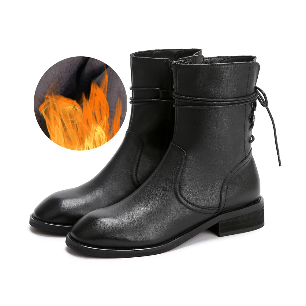 black fur Большие размеры 34-44; новые модные черные женские ботильоны; теплые женские ботинки на меху; стильная Осенняя женская обувь на низком каблуке; Ботинки martin - Цвет: black fur