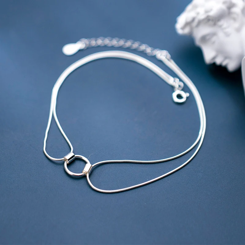 MIQIAO 925 Sterling Silver Anklets For Women Foot Bracelet Female Simple Geometric Round Double Snake Bone Summer Accessories MIQIAO 925 Sterling Silver Anklets For Women Foot Bracelet Female Simple Geometric Round Double Snake Bone Summer Accessories