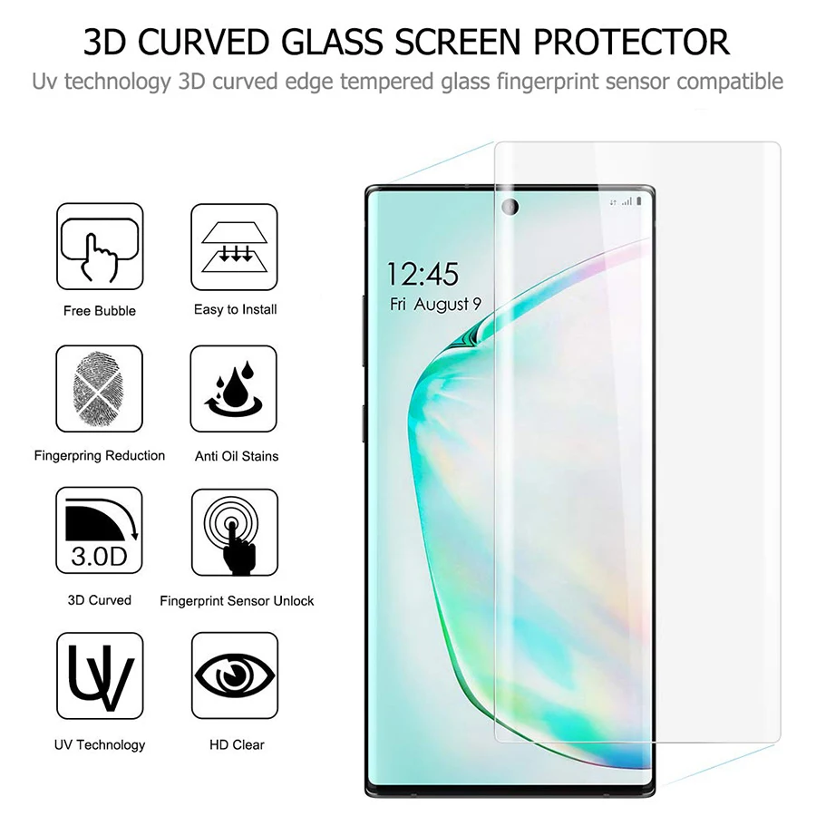 Закаленное стекло для samsung galaxy note 10 Note10 Pro защита экрана отпечатков пальцев разблокировка УФ протектор стекло для galaxy note 10