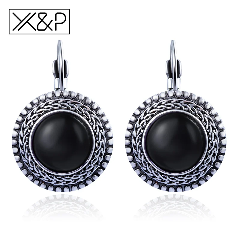 X& P, модная, брендовая, серебряная, в стиле бохо, круглые серьги-гвоздики для женщин, девушек, вечерние, резные, винтажные, тибетские, богемные, крошечные серьги, ювелирное изделие, подарок - Окраска металла: Black