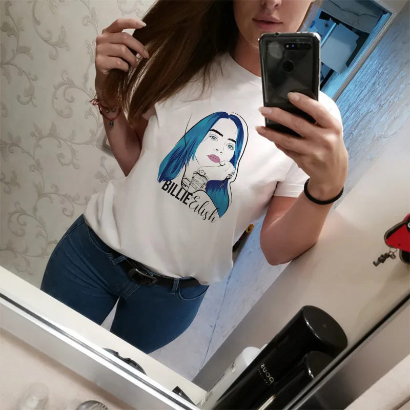 Ваша OEN EYES Billie Eilish Harajuku Fans белая футболка женская Camiseta Mujer футболка Эстетическая уличная футболка