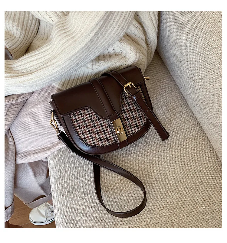 Женская сумка новая знаменитая Корейская роскошная дизайнерская брендовая сумка через плечо клетчатая ретро модная дамская седельная сумка через плечо