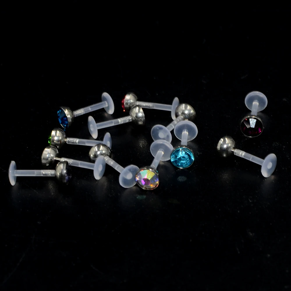 Piercing Jewelry Lot of 14pcs Bioplast Flexible Labret Stud Lip Piercing Ring 16g Ear Cartilage Tragus Helix Piercing Fashion Girls Jewelry