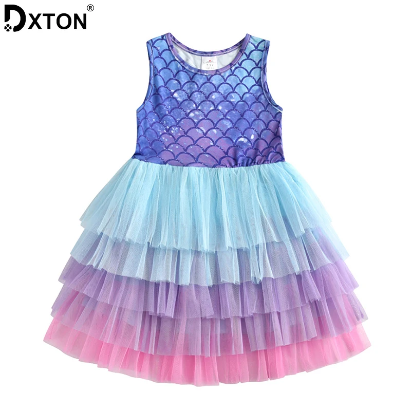 DXTON/платье для девочек детское платье принцессы одежда из хлопка для маленьких девочек Повседневное платье детский костюм из тюля и тюля с блестками для детей от 3 до 8 лет