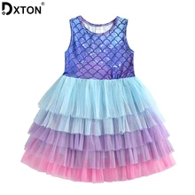 DXTON/платье для девочек детское платье принцессы одежда из хлопка для маленьких девочек Повседневное платье детский костюм из тюля и тюля с блестками для детей от 3 до 8 лет